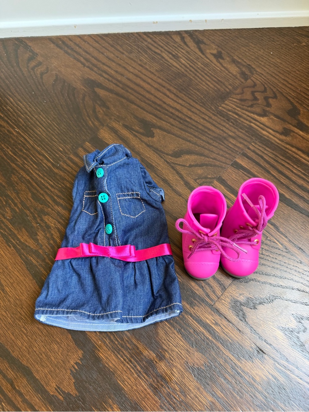 Unbranded Denim Dress and Our Generatin Pink Boots for 18" dolls
